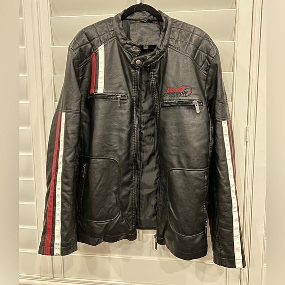 SCHDARROW KNHOR Mens Faux Leather Full-Zip Motorcycle Jacket - Picture 2 of 6